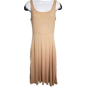 OLIVIA RAE SZ M Beige Sleeveless Round Neck Fit & Flare Midi Dress (SEE DESC.)